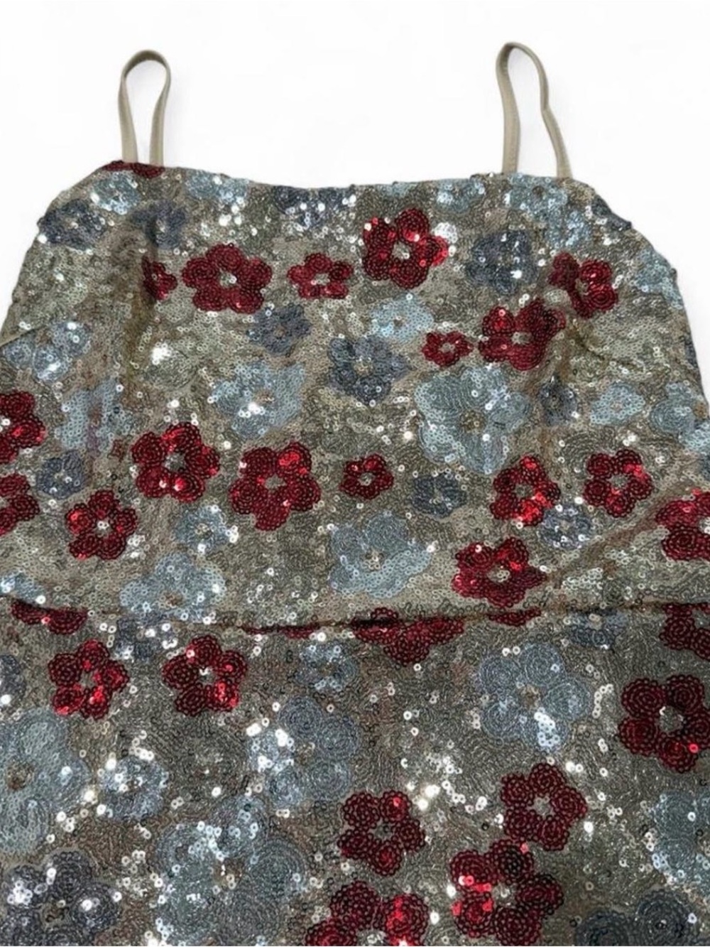 Embellished Floral Sequin Midi Dress - Red & Gold - Picture 3 of 4